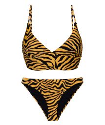 Orange & black tabby laced back bralette bikini - SET WILD-ORANGE TRI-TANK COMFY