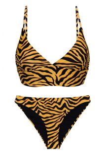 Pomarańczowo-czarne prążkowane bikini braletka - SET WILD-ORANGE TRI-TANK COMFY