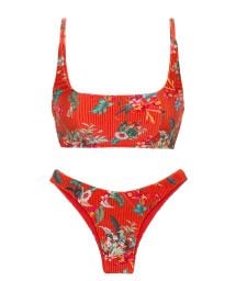 Bikini brassière sport et tanga rouge à fleurs - SET WILDFLOWERS BRA-SPORT LISBOA