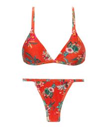 Red floral fixed Brazilian bikini - SET WILDFLOWERS TRI-FIXO CALIFORNIA