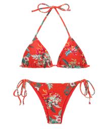 Red floral side-tie Brazilian bikini - SET WILDFLOWERS TRI-ROL IBIZA