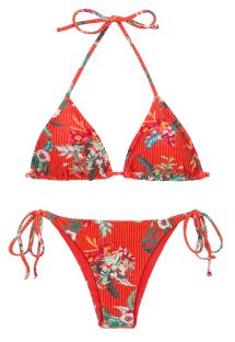 Bikini brasiliano lacci laterali rosso e stampa floreale - SET WILDFLOWERS TRI-ROL IBIZA