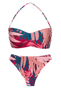 Bikini brasieño de color azul y rosa, fijo, con lazos laterales en la braga - SET YUCCA BANDEAU-PLI NICE