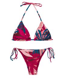 Pink & blue side-tie bikini with leaf print - SET YUCCA TRI-INV IBIZA