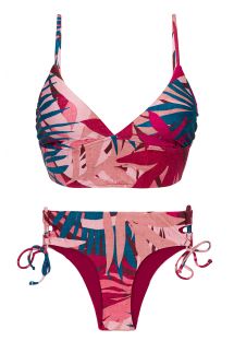 Roze en blauwe Braziliaanse bikini met print en touwtjes aan de zijkant - SET YUCCA TRI-TANK MADRID