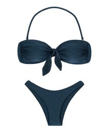 Iridescent navy blue high-leg bikini with bandeau top - SHARK BANDEAU