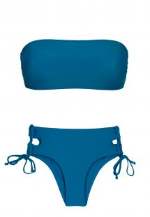 Niebieskie szersze i sznurowane na bokach bikini z topem bandeau - TURQUIA RETO