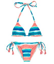 Blue & coral side-tied bikini with triangle top - UPBEAT INV COMFORT