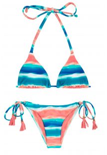 Blau/korallenroter Scrunch-Bikini mit Pompons - UPBEAT INVISIBLE