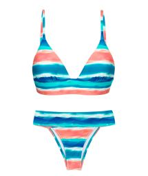 Blue and coral longline triangle bikini with laced back - UPBEAT TRI COS