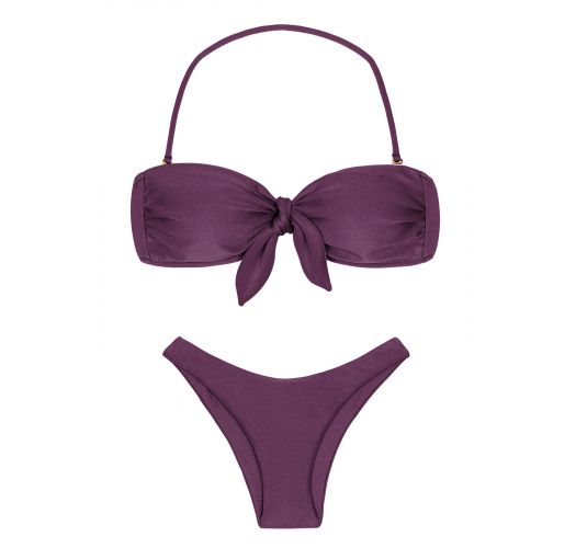 Iridescent purple high-leg bikini with bandeau top - VIENA BANDEAU