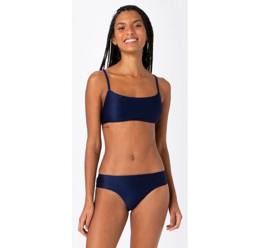 Tegen Dageraad uitglijden Bikini Getextureerde Marineblauwe Bustier Bikini - Cheeky Jacquard