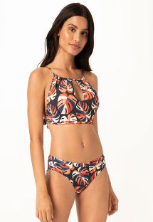 Crop-Top-Bikini marineblaugrundig mit tropischem Blattprint - CROPPED ADAO