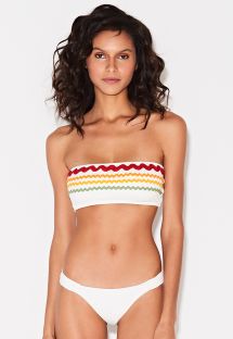 Bikini a fascia bianco con trecce ricamate colorate - BAND OFF