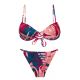 Pink & blue cheeky Brazilian bikini with leaf print - SET YUCCA BALCONET-PUSHUP CHEEKY-FIXA