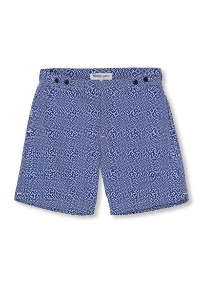 Navy blue / white geometric print beach shorts - ANGRA TAILORED LONG NAVY BLUE