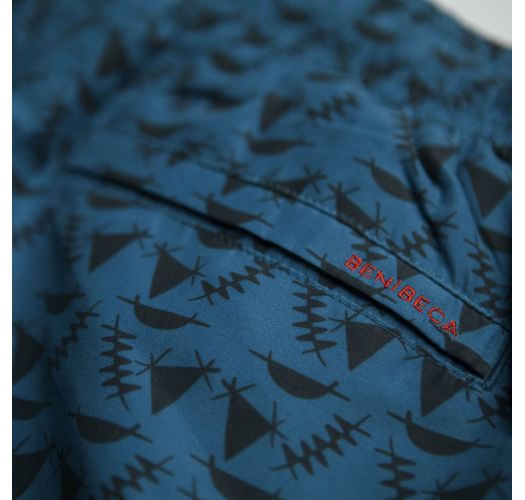 Dark blue men's swimming trunks with black pattern - POKOT