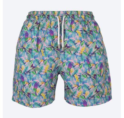 Colourful men`s swimming shorts with parrot motifs - GUACAMAYAS ROXO