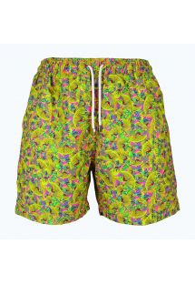 Men`s yellow and pink patterned swimming shorts - LIMA ABSTRATO