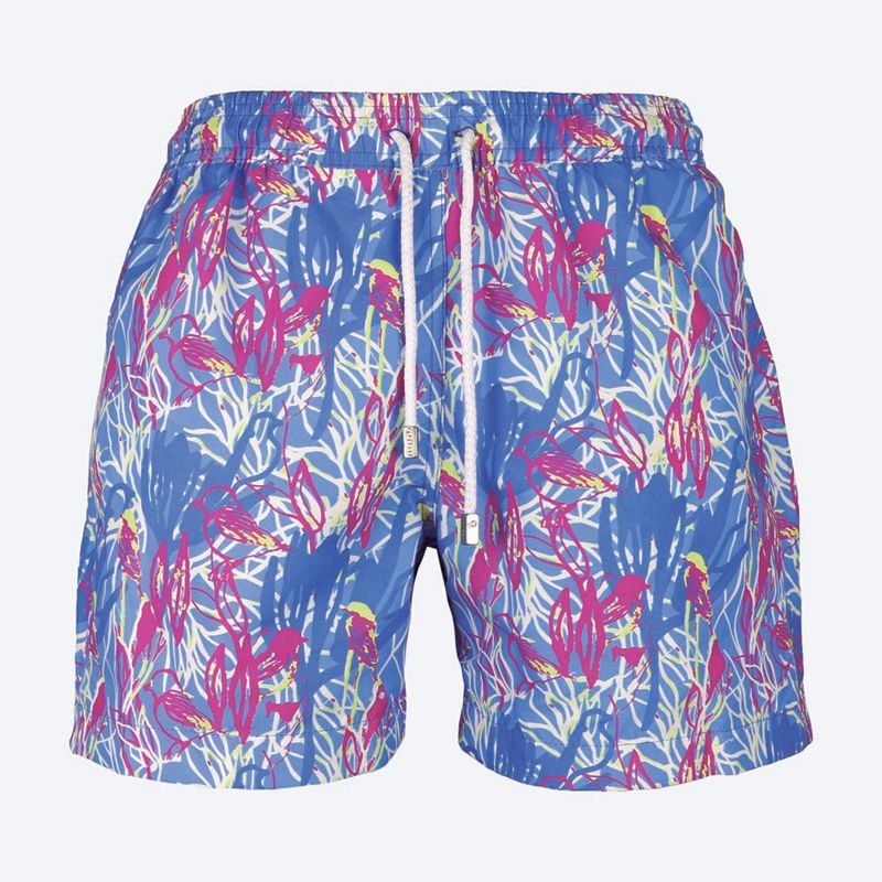 Blue/mauve swimming shorts with bird motifs - RAMAS
