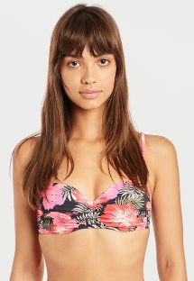 Floral pleated bandeau top with removable straps - SOL SEARCHER RUSHED HAWAII