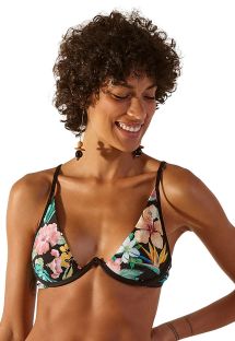 Black underwired triangle top in tropical flowers - TOP FOX HAWAI
