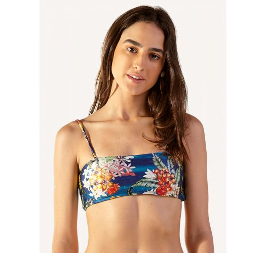 Floral blue bra bikini top with removable straps - TOP GIL ARTA