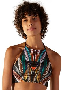 High-neck crop top with feather print - TOP HOT YAPI