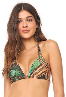 Traingle halter bikini top with green ethnic print - TOP PRADO JAVA