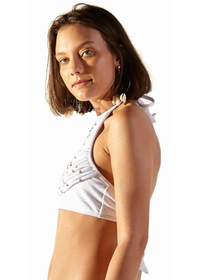 Textured white crop top with straps - TOP RAY OFF WHITE