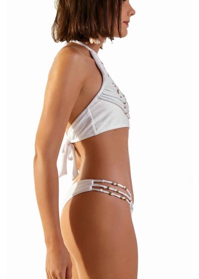 Textured white crop top with straps - TOP RAY OFF WHITE