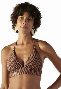 Brązowy przedłużany trójkątny top do bikini w etniczny wzór - TOP SUNQUINE MAR GAYA