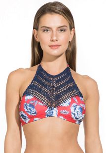 Crop top rosso floreale con macrame - TOP RUTH BIG FLOWER RED