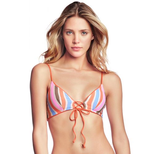 Reversible orange / colorful stripes bikini top - TOP MANDARIN SPELL
