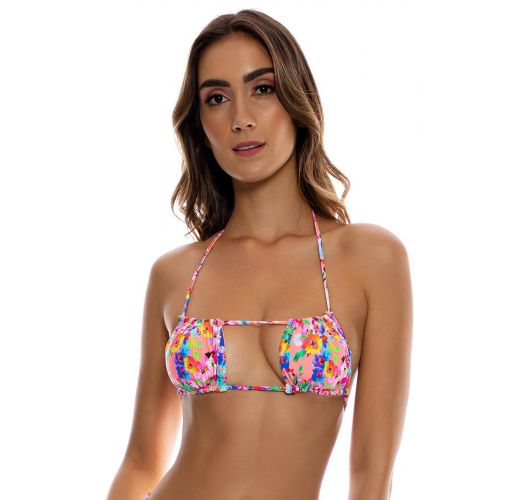 TOP MULTI FLORAL BLOSSOMS ELECTRIC CORAL