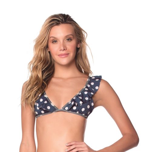 navy and white polka dot top