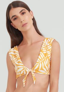 Yellow front-tied bra bikini top in foliage - TOP MANGO JUNGLE DOUBLE FACE