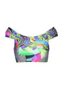 Off-the-shoulder swimsuit crop top, geometric pattern - SOUTIEN BOSSA SHOULDER