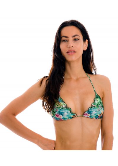 Tropical green & blue bikini top with wavy edges - TOP AMAZONIA TRI