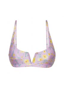 Verstelbare lichtpaarse V halter bikinitop met bloemenprint - TOP CANOLA BRA-V