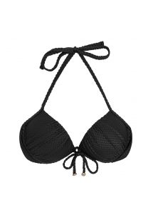 Getextureerde zwarte push-up balconette bikinitop - TOP CLOQUE PRETO BALCONET