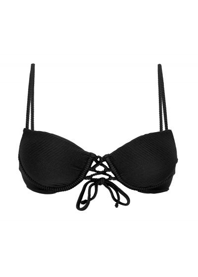 Textured black push-up balconette bikini top - TOP COTELE-PRETO BALCONET-PUSHUP