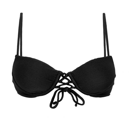 Textured black push-up balconette bikini top - TOP COTELE-PRETO BALCONET-PUSHUP