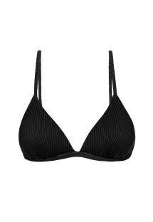 Verstelbare zwarte geribde driehoekige bikinitop - TOP COTELE-PRETO TRI-FIXO