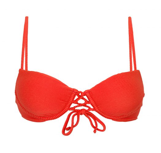 Textured red push-up balconette bikini top - TOP COTELE-TOMATE BALCONET-PUSHUP