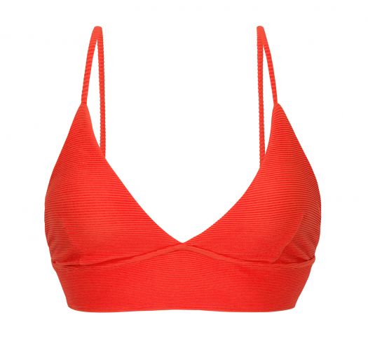 Parte supeior de bikini estilo bralette con espalda con lazos de canalé rojo - TOP COTELE-TOMATE TRI-TANK
