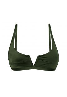 Top de bikini bralette verde oscuro iridiscente con detalle de V en el centro - TOP CROCO BRA-V