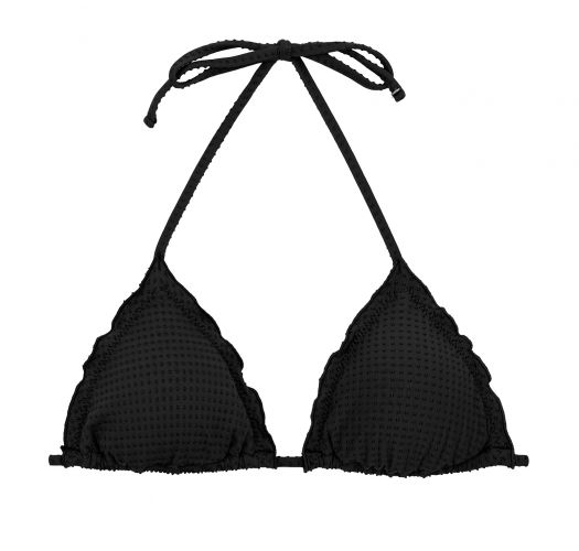 Getextureerde zwarte driehoekige bikinitop met reliëf en golvende randen - TOP DOTS-BLACK TRI