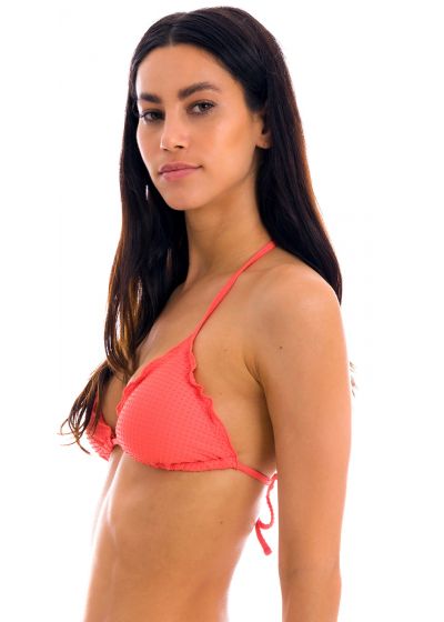 Textured coral bikini top with coral edges - TOP DOTS-TABATA TRI