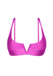 Verstelbare getextureerde magenta roze V halter bikinitop - TOP EDEN-PINK BRA-V